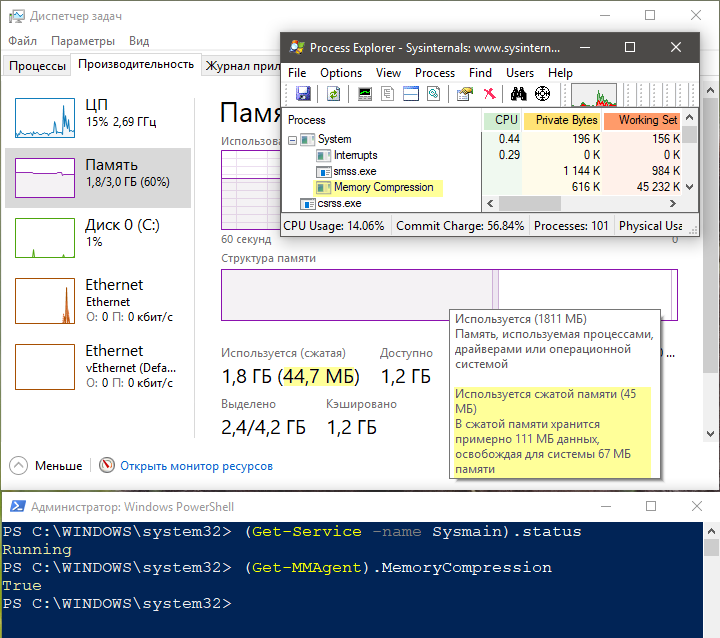 Sysmain - сжатие памяти в Windows 10