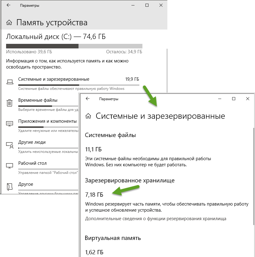 Зарезервировано памяти windows 10